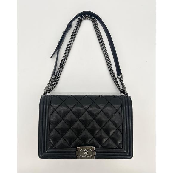CHANEL Black Lambskin Quilted Medium Boy Bag - Picture 8 of 9